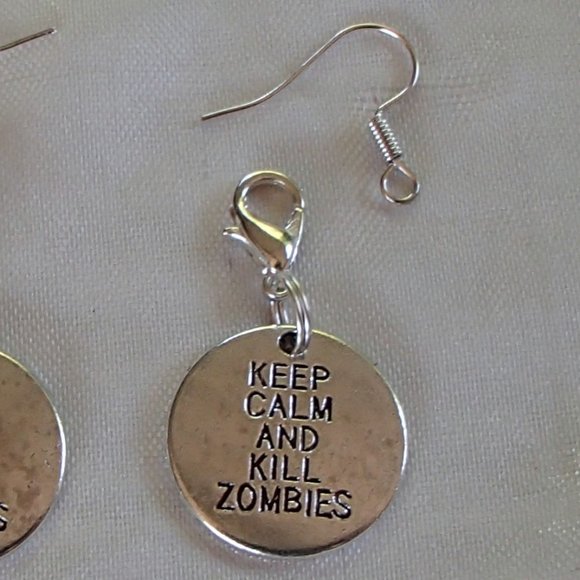 COPY - COPY - Zombie Tag Keep Calm Handcrafted Earrings Zipper Pull WD Fans - Picture 3 of 10